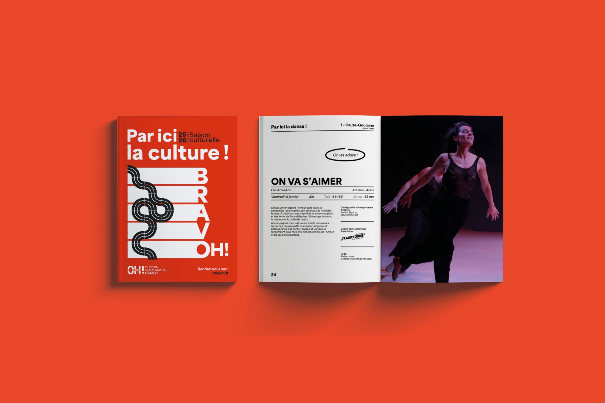 D'après charte existante, mise en forme des supports de communication : affiches, signalétiques, brochure, vidéo, web et réseaux sociaux pour la saison culturelle 2025-206