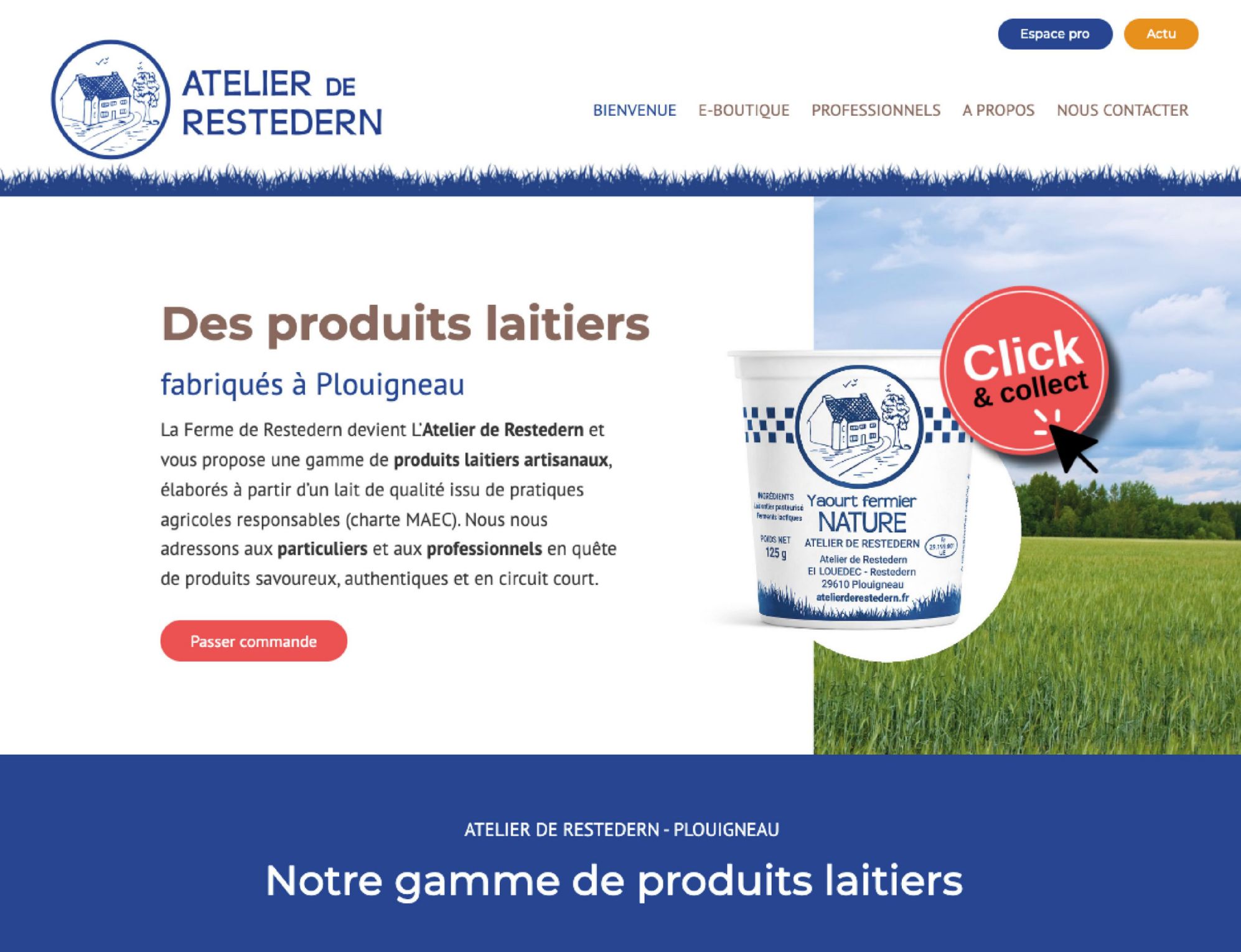 Direction artistique et mise en forme de leur identité graphique que le packaging des produits laitiers et création de leur site internet